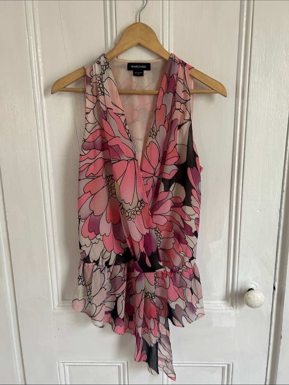 Marciano Pink Floral Surplice Peplum Camisole